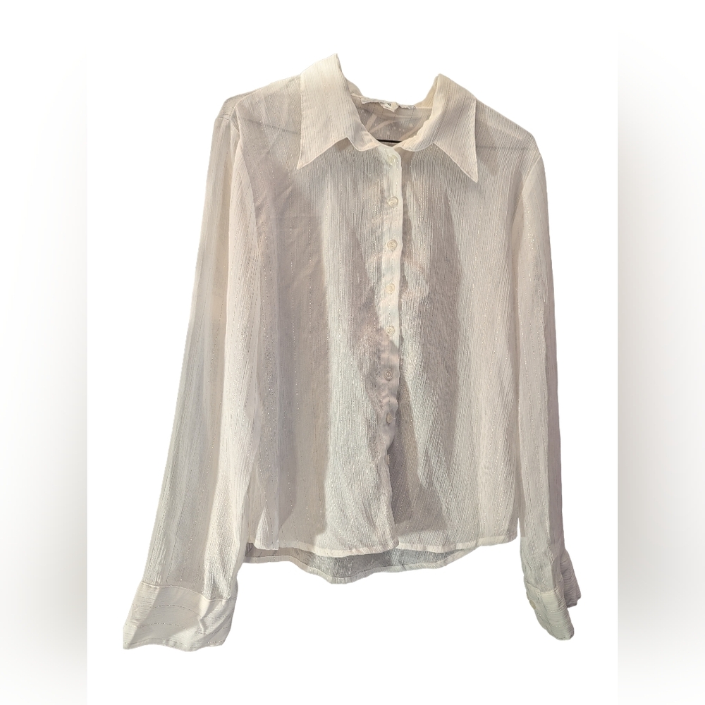 Simon's Contemporaine Classic White Button-Down Dress Shirt Womens Medium